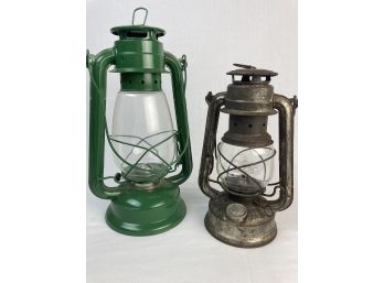 Antique Silver Colored German Made Lantern & Green Lantern