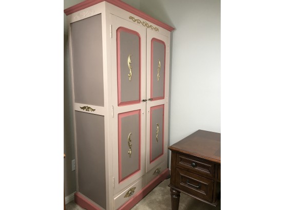 Cute Salmon & Coral Painted Wardrobe/storage Cabinet-contents Not Included