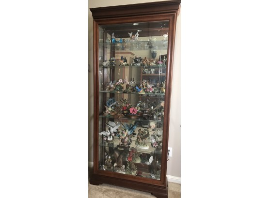 Beautiful Wood Display Cabinet With Mirrored Back & Etched Glass Detail-Contents Not Included