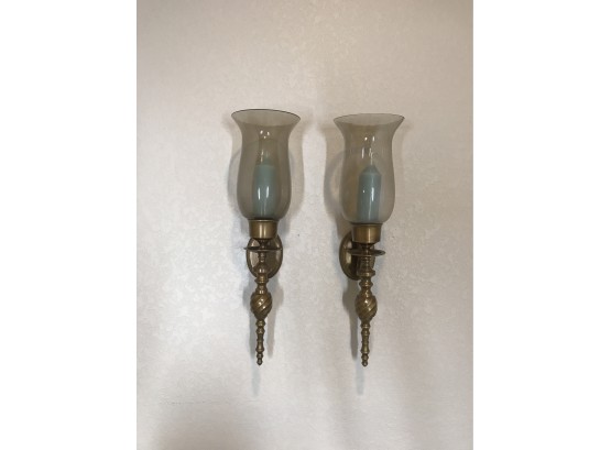Pair Of Antique Bronze Colored Sconces With Candle