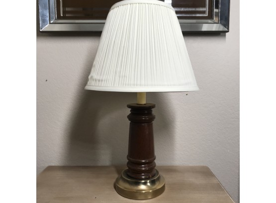Wood Base Lamp With Brass Base & Pleated Shade