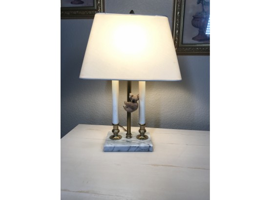Double Candlestick Lamp With Brass Accent