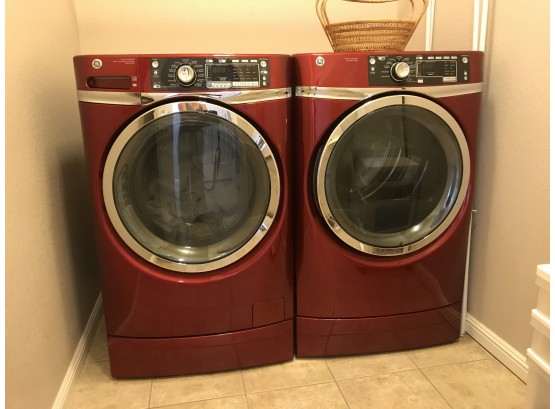 Red GE Front Loading Washer And Dryer