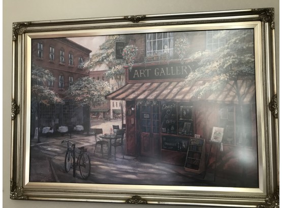 Wonderful Framed Art Print Of Bistro Tables Art Gallery And Bicycle