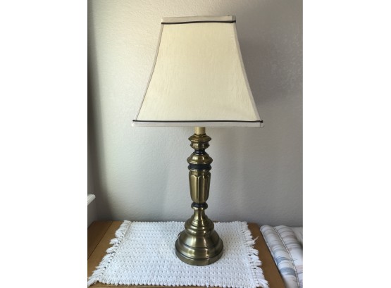 Pair Of Matching Brass Lamps With Neutral Shades