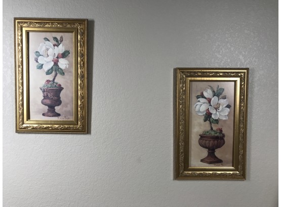 Pair Of Framed Blossoms In Vessels
