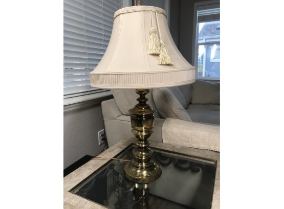 Brass  Side Table Lamp With Cream Shade With Tassel Detail-See Photos For Condition