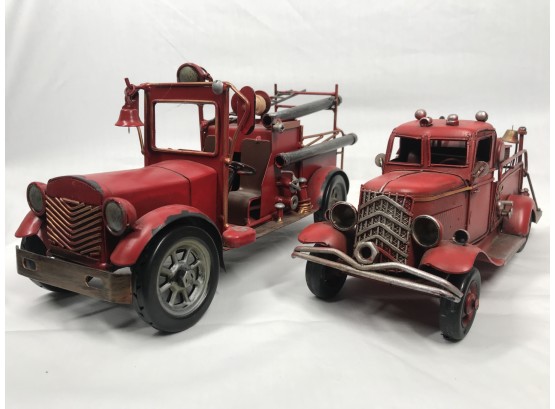 Pair Of Old Fashion Style Fire Trucks