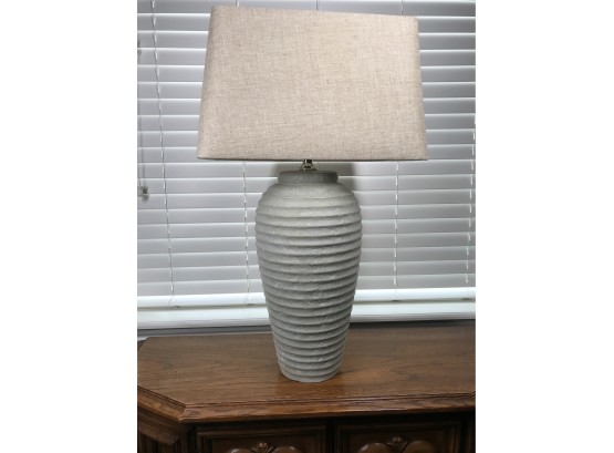 Unique Ribbed Lamp Base With Linen Shade