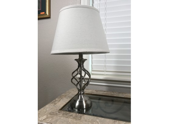 Silver Metal Lamp Base With White Shade