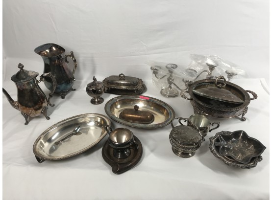 Variety Of Vintage Silver Plate Serving Pieces- See Photos For Details