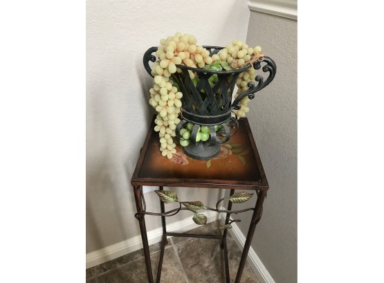 Metal Plant Stand With Container Of Decorative Grapes