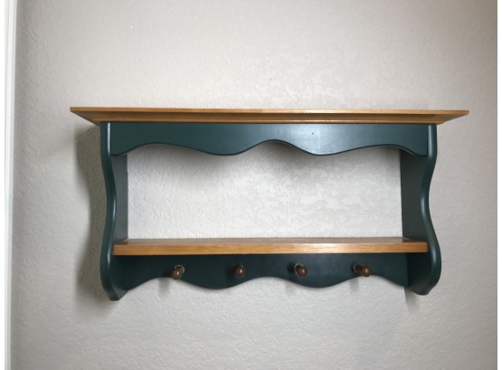 Green AndGreen And Wood Tone Shelf With Pegs
