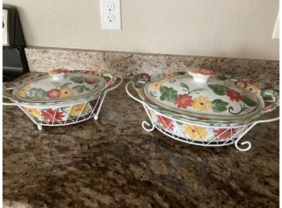 Pair Of Floral Bakeware With Lids