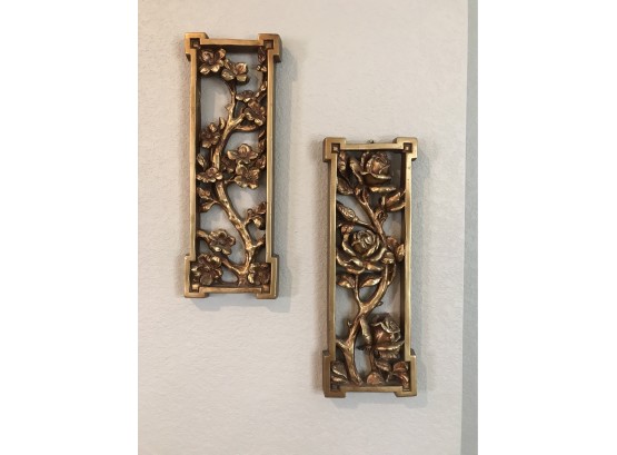 Set Of Decorative Gold Floral Wall Plaques