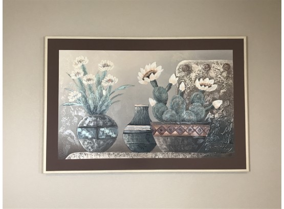 Large Southwestern Style Art Print Of Cactuses In Pots- Approximate Size 60 W X 40 H