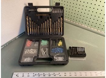 Drill Bit And Wall Fastening Kit In Black Case With Assorted Screwdriver Heads