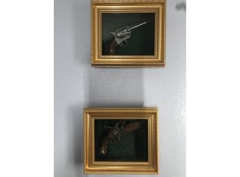 Pair Of  Antique Replica Pistols Mounted In Shadow Boxes