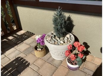 Trio Of Faux Plants In Pots