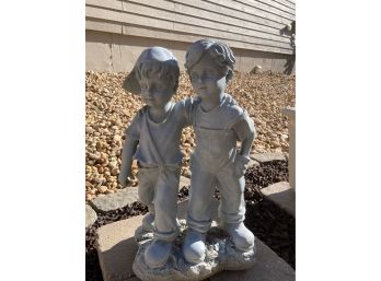Cute Cast Garden Sculpture Of 2 Little Children