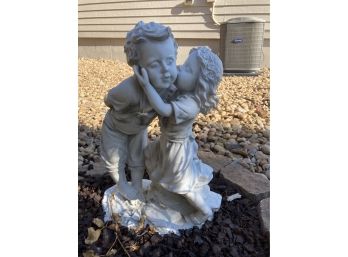 Sweet Cast Garden Sculpture Of Little Girl & Boy