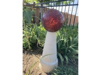 Red Mosaic Gazing Ball On Pedestal