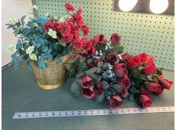 Assortment Of Faux Roses & Other Faux Flowers In Box