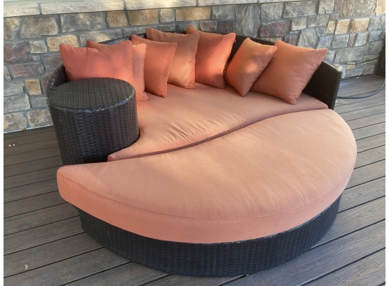 Really Cool Round Woven Two-part Outdoor Couch & Ottoman, Slides Together, Cozy And Cool, Some Fading