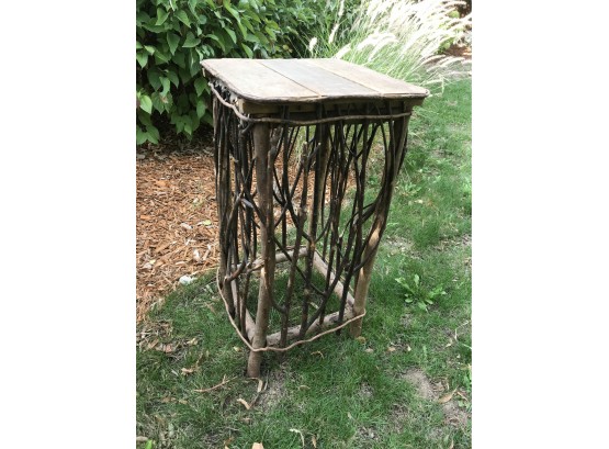 Cute Primitive 30 1/2 Inch End Table From Woven Branches