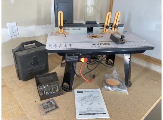 Nice Ryobi Brand Router Table With Craftsman Brand Router & Assortment Of Router Bits In Case