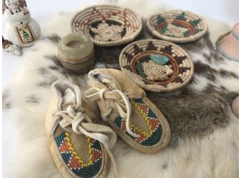 Mix Of Small Woven & Handcrafted Southwestern Items With Small Animal Hide
