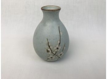Beautiful Matte Blue Vase With Blossoms Approx. 3 To 5 Inches Tall
