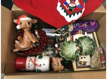 Box Of Great Assortment Of Christmas Decor And Figurines- See Photos