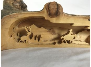 Unique Unique Handcrafted Wood Cutout  Mountain Cowboy Scene In Log