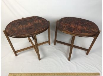 Cute Set Of Vintage Haitian Carved Tables With Checkerboard On Opposite Side (See  Photos)