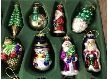 Crate Of Delicate Glass Ornaments &  Porcelain Snowman Andsnowman And Reindeer Christmas Figurines