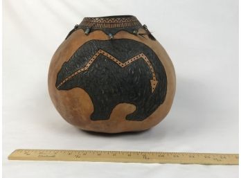 Large Artisan Carved & Painted Gourde By Kris Eitzen (look These Up!)