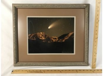 Beautiful Framed Photograph Print Of Falling Star Over Snowy Mountains (Has Condensation Ring See Photos)