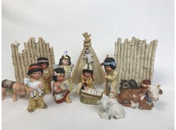 Vintage Sage Brush Kids Ceramic Nativity Scene