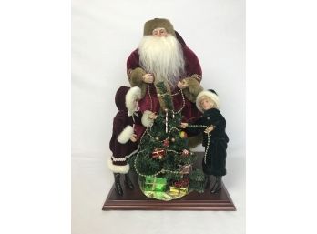 Victorian Theme Santa Decorating Tree With Children Figures-see Photos