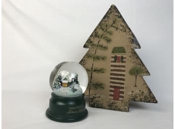 Thomas Kincaid -silent Night Musical Snow Globe & Primitive Painted Box