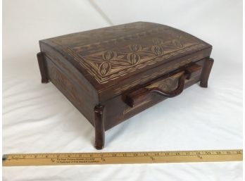 Large Island Vintage Wooden Carved Box With Four Compartment Insert Tray