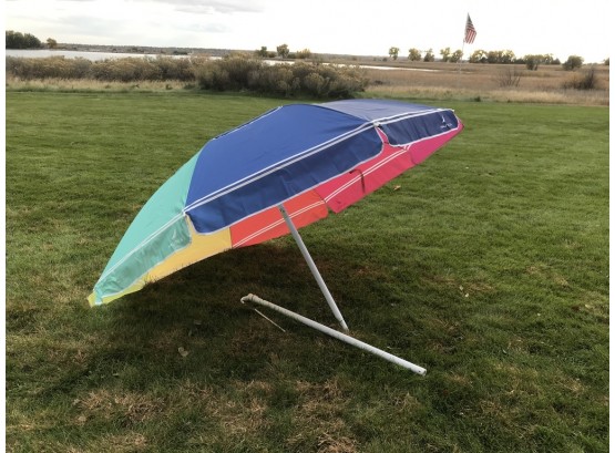 Multicolored Nautica Large Outdoor Umbrella With Extension Pole