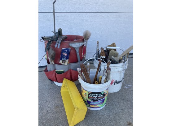Three Buckets Full Of Assorted Home Repair & Painting Related Tools