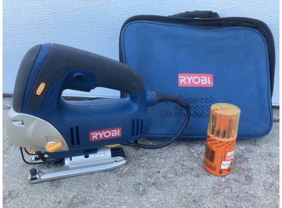 Ryobi Brand Corded Jigsaw With Nice Assortment Of Blades & Carrying Case