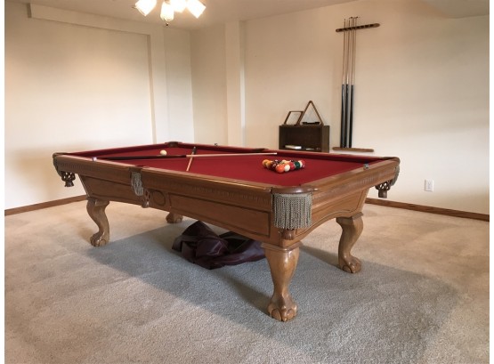 Claw Foot Fisher Pool Table & Accessories- Leather & Tassel Pocket Details- See Photos