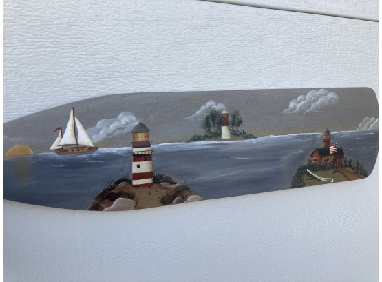 Painted Wooden Oar With Lighthouse & Sailboat Motive