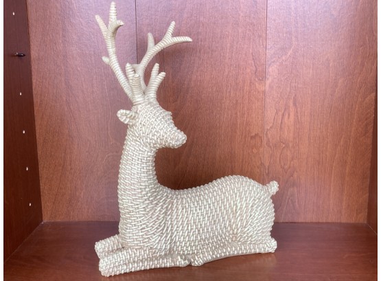 Nice 15 Inch Tall Cast Sitting Deer With Rack