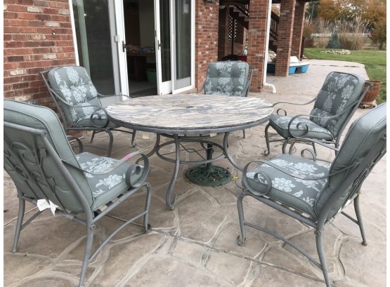 Painted Metal Framed Patio Table And Chairs With Cushions