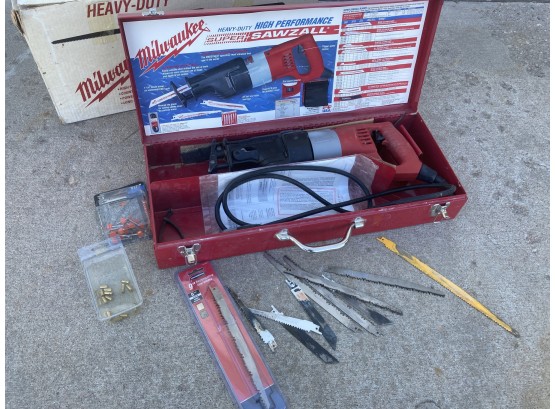 Heavy Duty Milwaukee Brand Super Sawzall Corded With Great Variety Of Blades & Steel Case